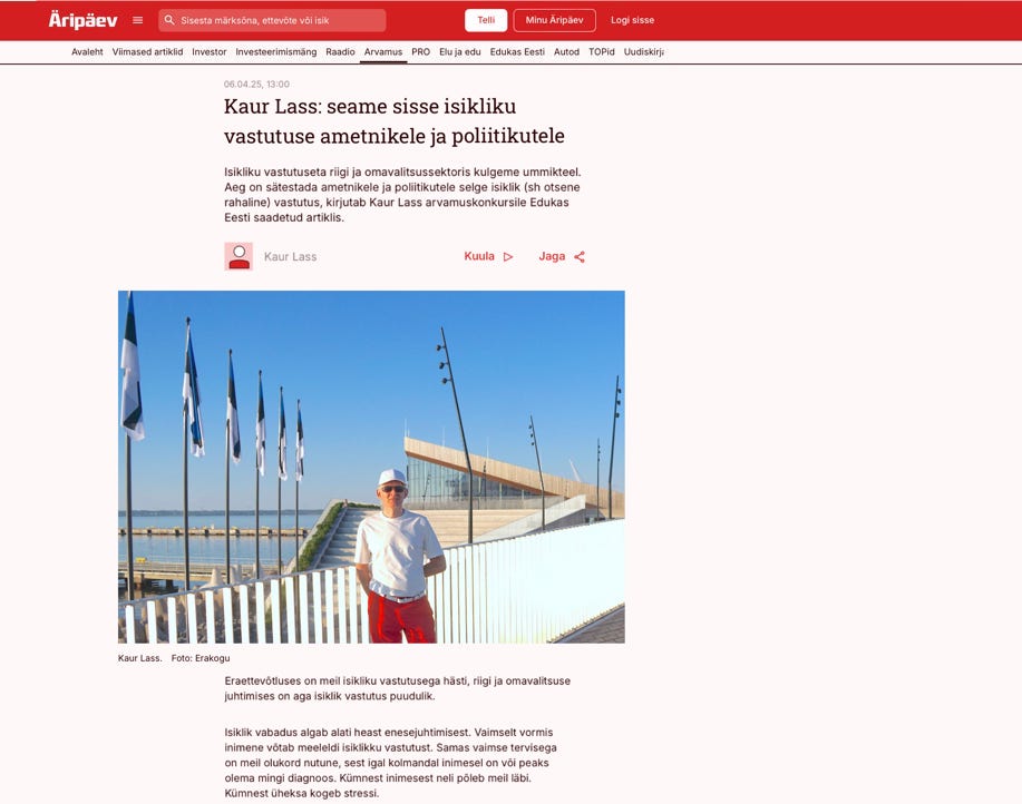 Kaur Lass: seame sisse isikliku vastutuse ametnikele ja poliitikutele